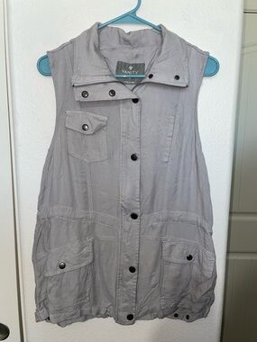 Vintage Vanity Light Gray Sleeveless Utility Vest with Snap Pockets